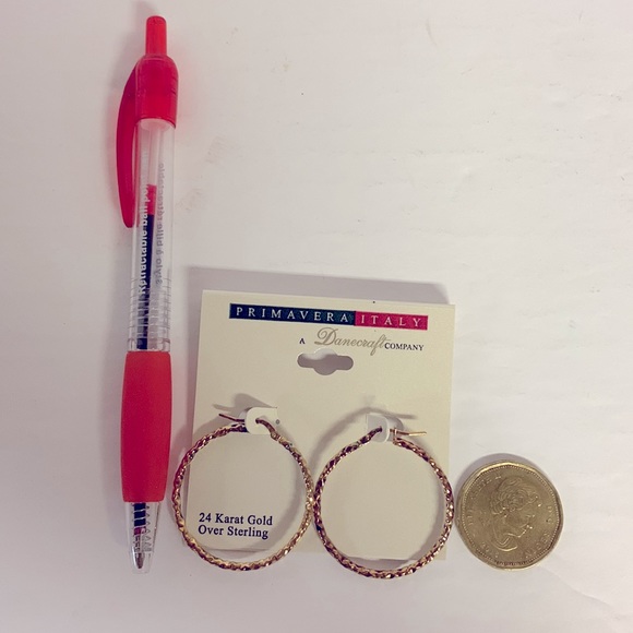 Primavera Italy 925 Sterling Silver 24kt Gold Plated Hoop Beyonce Style Earrings - Picture 6 of 6